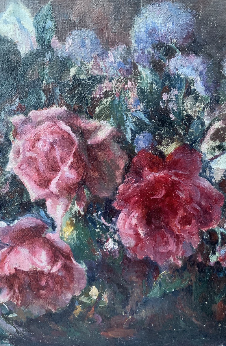 MICHEL KOROCHANSKY (1866-1925) nature morte aux roses et chandons-photo-2