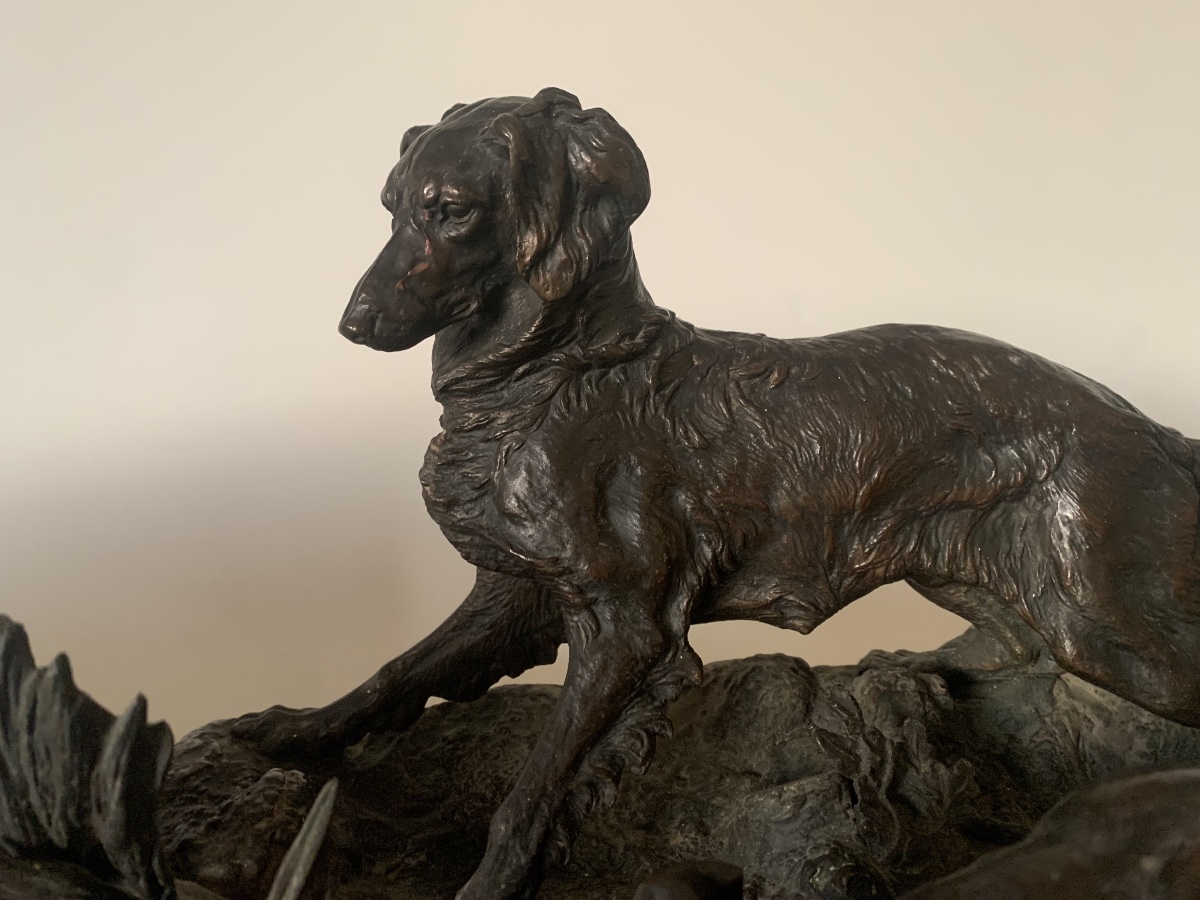  Pierre-Jules MÈNE (Paris, 1810 - 1879) Chasse à la perdrix. Bronze à patine brune Époque XIX s-photo-2