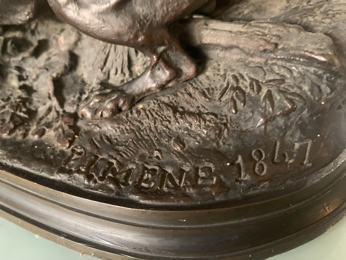  Pierre-Jules MÈNE (Paris, 1810 - 1879) Chasse à la perdrix. Bronze à patine brune Époque XIX s-photo-4