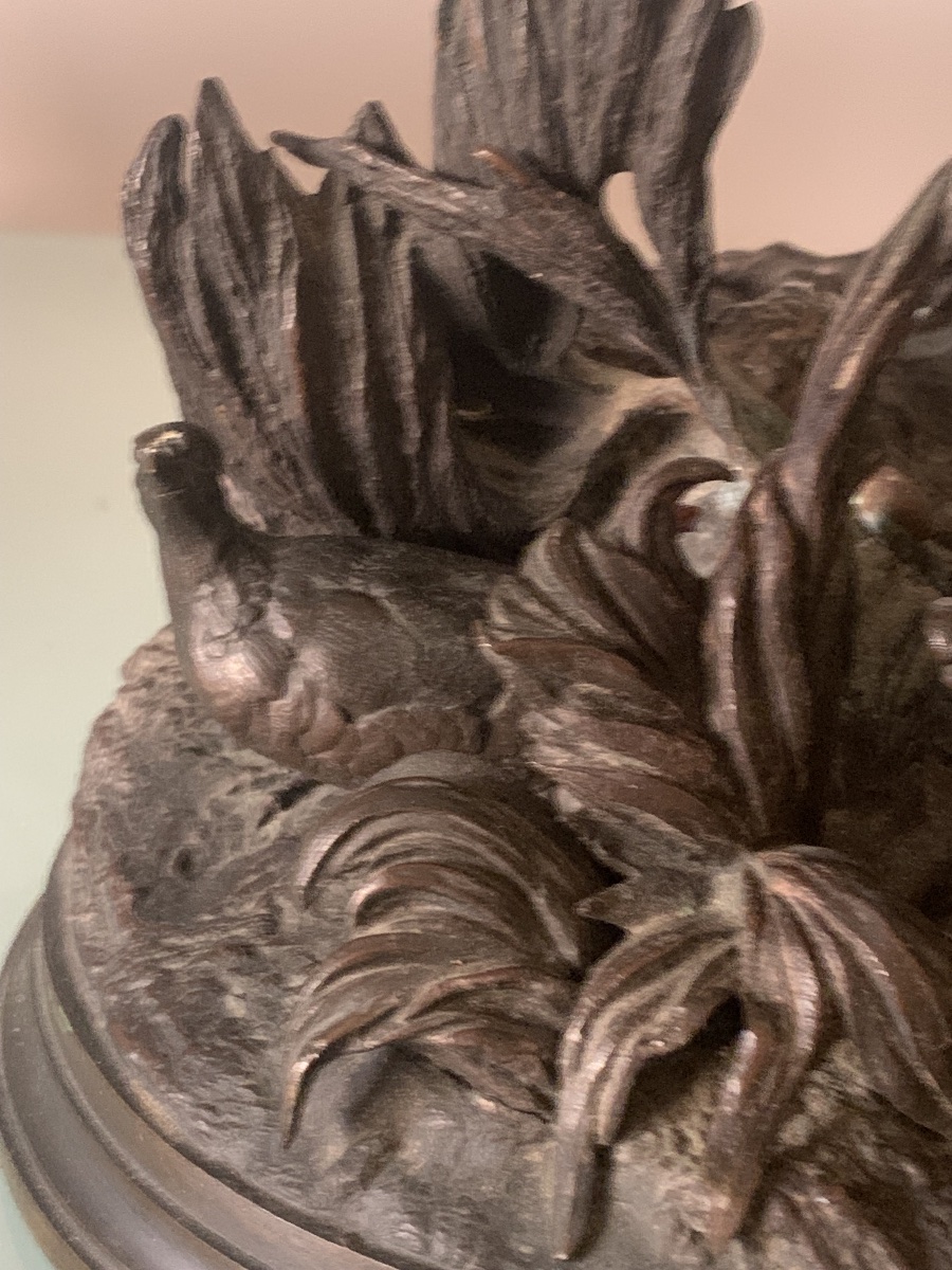  Pierre-Jules MÈNE (Paris, 1810 - 1879) Chasse à la perdrix. Bronze à patine brune Époque XIX s-photo-4