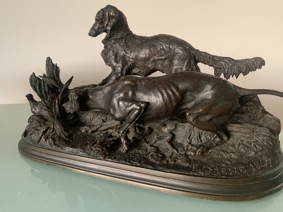  Pierre-Jules MÈNE (Paris, 1810 - 1879) Chasse à la perdrix. Bronze à patine brune Époque XIX s-photo-7