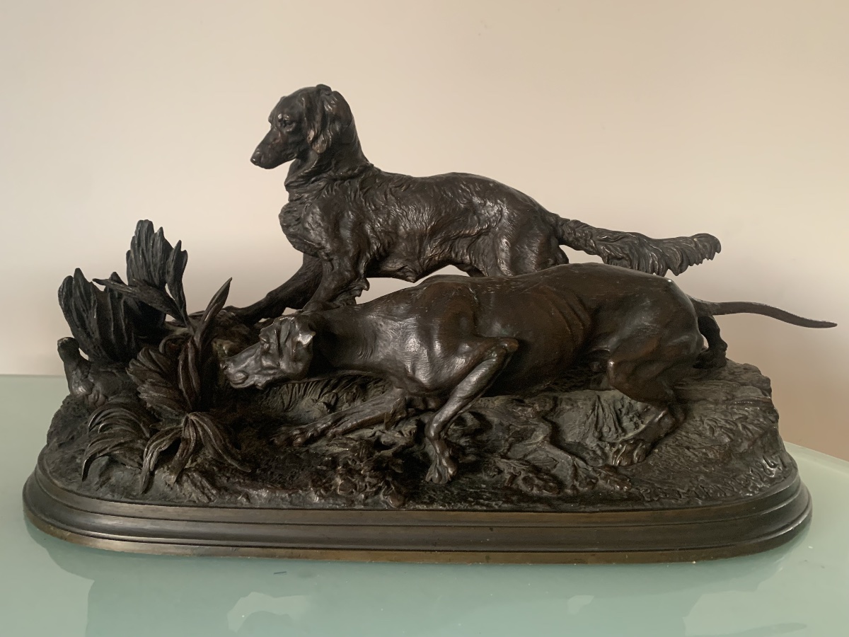  Pierre-Jules MÈNE (Paris, 1810 - 1879) Chasse à la perdrix. Bronze à patine brune Époque XIX s