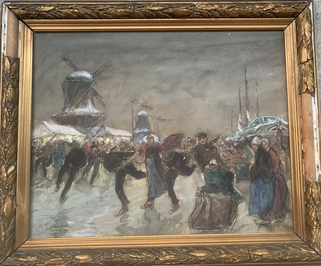 Scène de patinage par Gustave FLASSCHOEN-photo-3