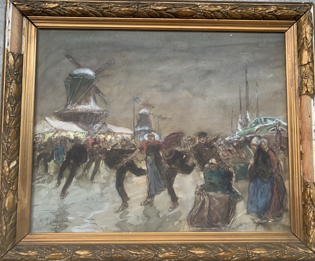 Scène de patinage par Gustave FLASSCHOEN