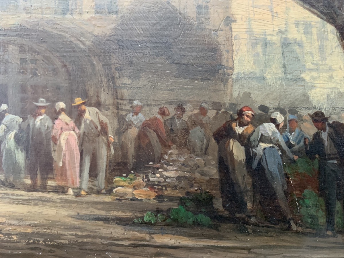 Jour de marché animé en Normandie - Léonard saurfelt (1840-1890).-photo-1