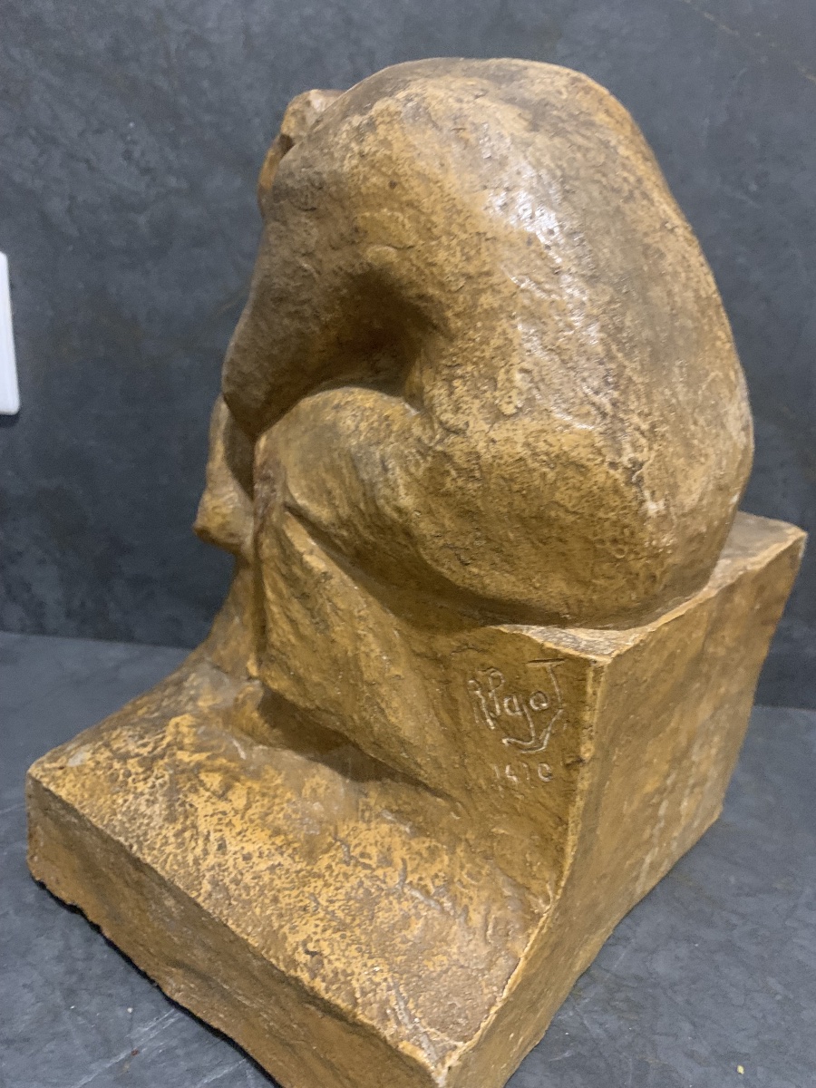 The Original Terracotta Sculpture *l’étreinte* By René Pajot, A Sculptor From Angoulême -photo-1