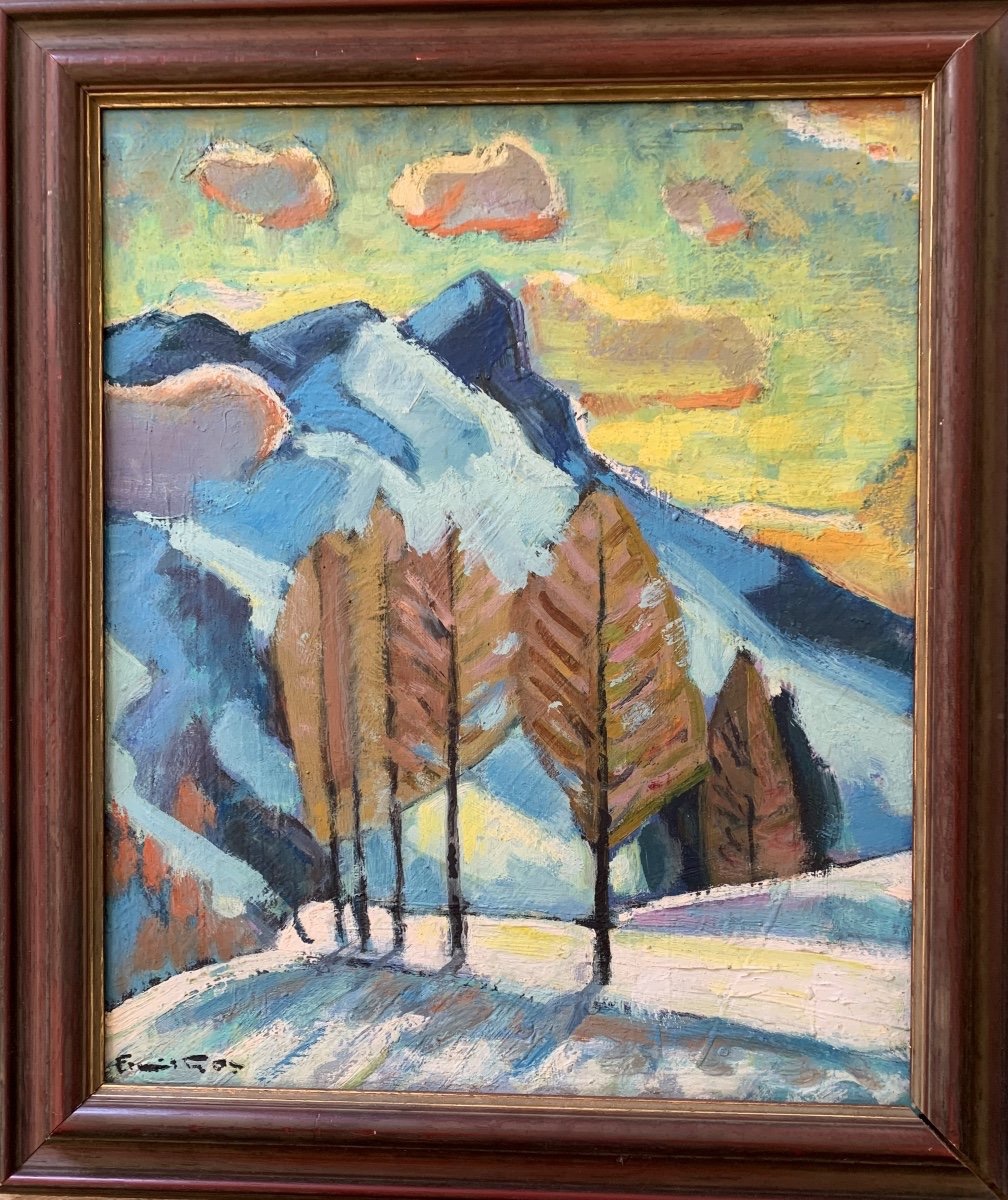  FRANÇOIS GOS PAYSAGE DE MONTAGNES hiver à Mocles suisse 