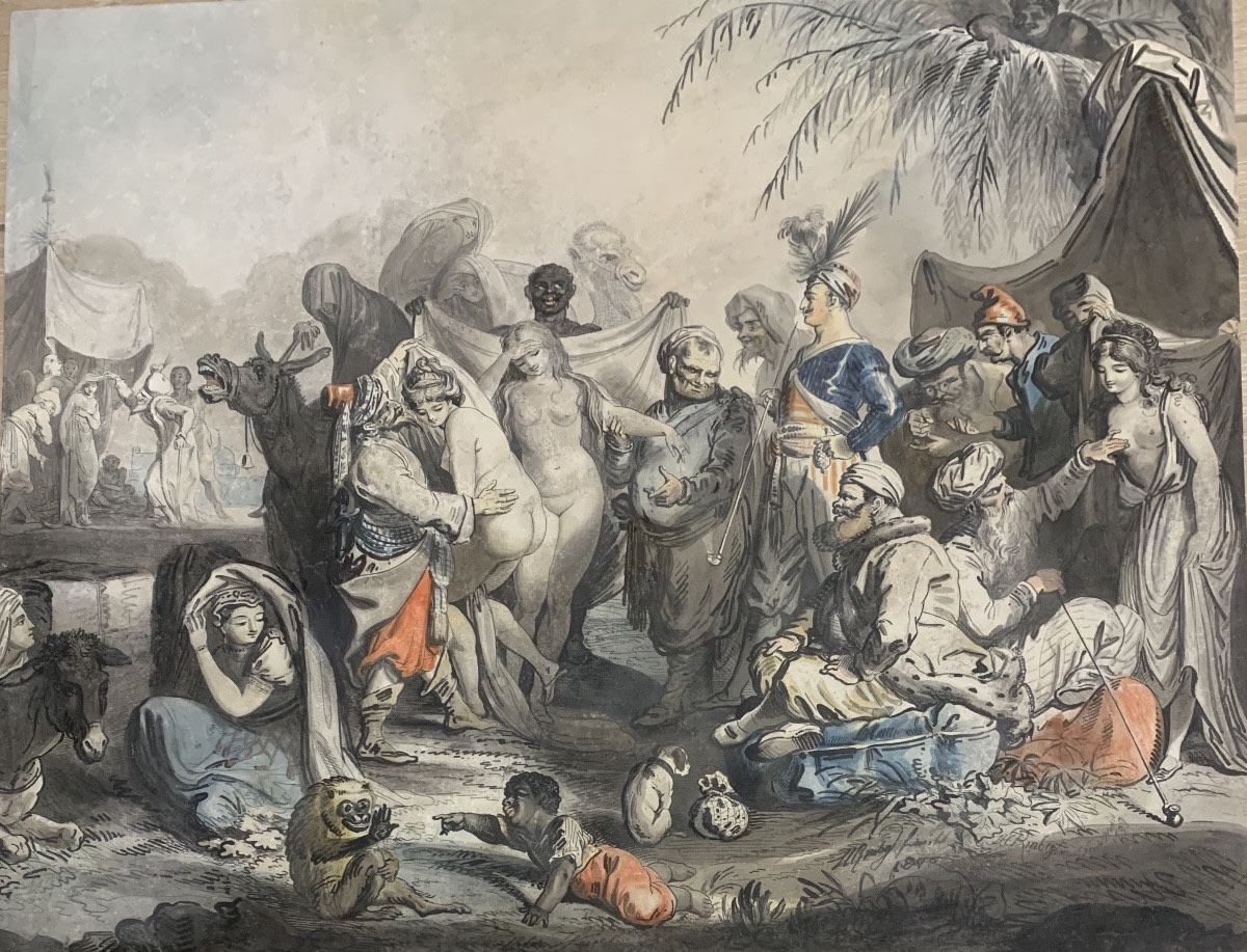 Le marché aux esclaves  aquarelle par JOHANN HEINRICH RAMBERG-photo-2