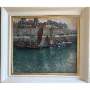 Le port de Calais 1923 par par Oswald Poreau grand format 