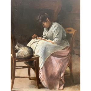 19th-century Schoolgirl Reading 