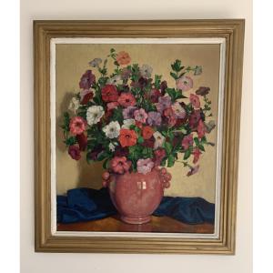 Paul Léon BLÉGER Peintre Alsacien bouquet de primevères grand format