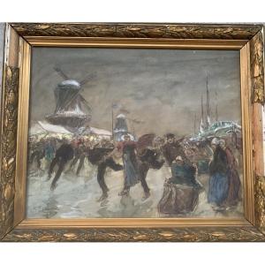 Scène de patinage par Gustave FLASSCHOEN