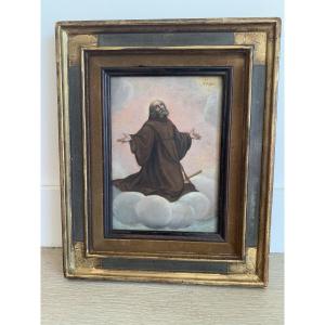 Huile sur cuivre italienne XVIII siècle saint François d’assise