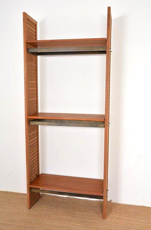 Vintage Modular Shelf In Wood, Teak And Brass-photo-4