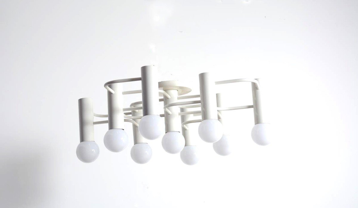 Imposing 70s Light Fixture In White Lacquered Metal.-photo-2