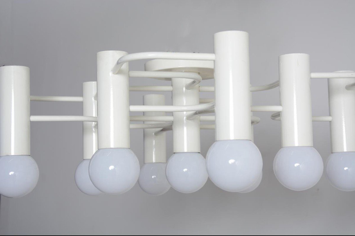 Imposing 70s Light Fixture In White Lacquered Metal.-photo-3