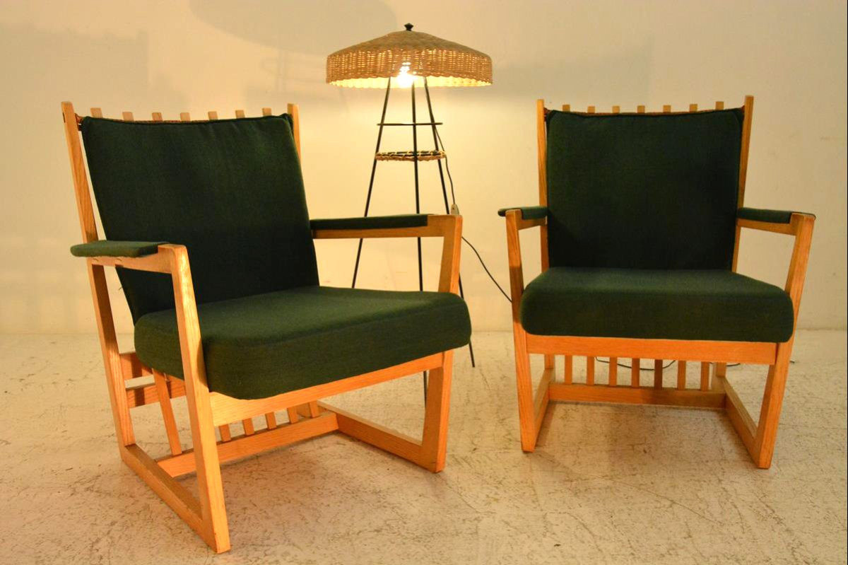 Paire de fauteuils et table de Albert Haberer dans les années 1950,-photo-5