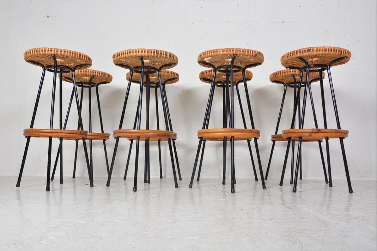 Set de 8 tabourets de bar de Dirk van Sliedrecht produit par Rohé Noordwolde Pays-Bas années 70-photo-2