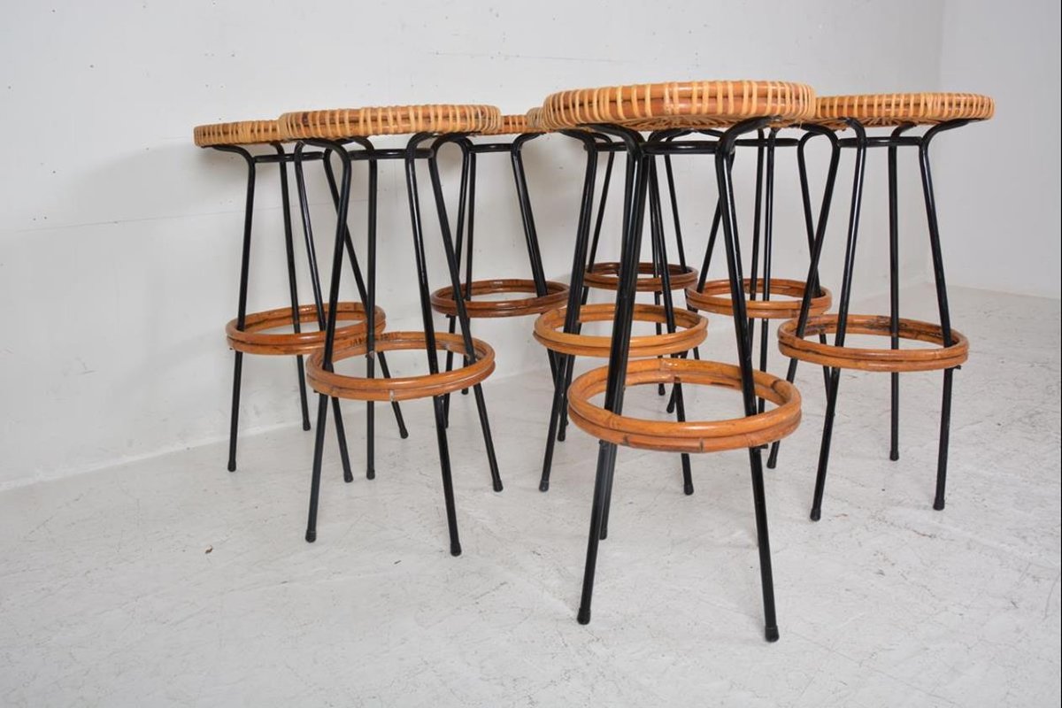 Set de 8 tabourets de bar de Dirk van Sliedrecht produit par Rohé Noordwolde Pays-Bas années 70-photo-4