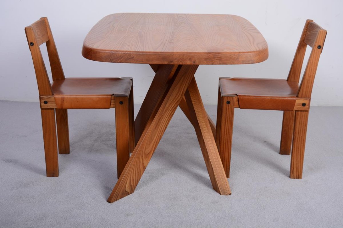 Table vintage Aban T35A en orme massif par Pierre Chapo-photo-2