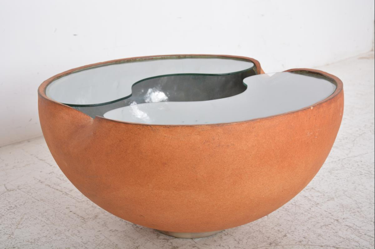 Table basse vintage en céramique et verre par Pierre et Fabienne Bouillon, 1999