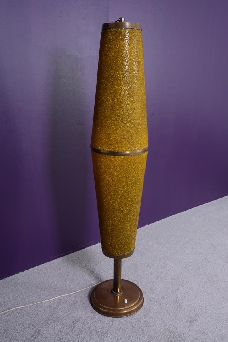 Lampadaire Totem des années 60 en méthacrylate granité jaune-photo-2