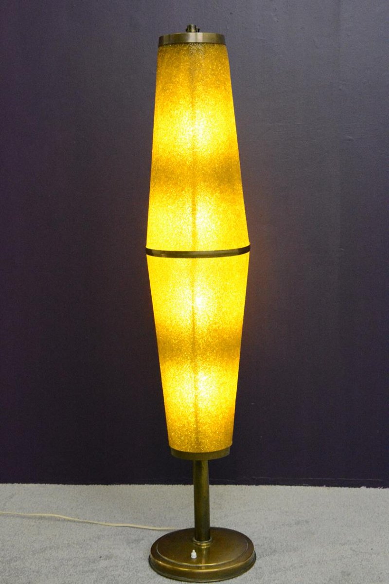 Lampadaire Totem des années 60 en méthacrylate granité jaune-photo-3