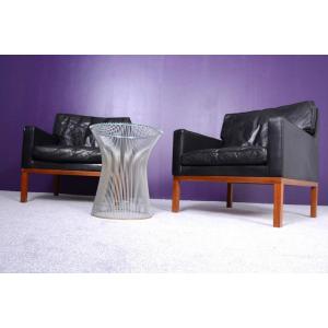 Pair Of Scandinavian Black Leather Armchairs From The 60s.