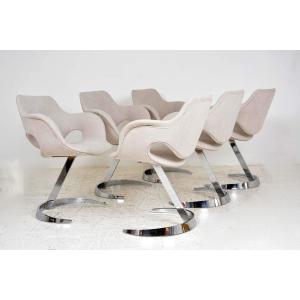 Very Beautiful Set Of 6 Dining Room Chairs By Boris Tabacoff Dating From The 1970s