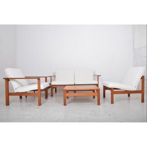 Set Of 4 Armchairs And 2 Coffee Tables “moduline” Designed By Ole Gjerlov Knudsen & Torben Lind