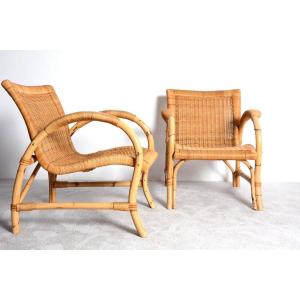 Pair Of Arco Indoor/outdoor Rattan Armchairs From The 70s.