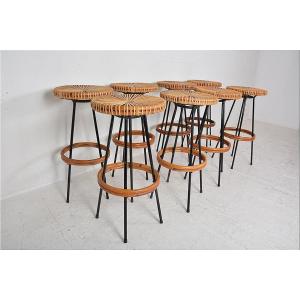 Set Of 8 Bar Stools By Dirk Van Sliedrecht Produced By Rohé Noordwolde Netherlands 1970s
