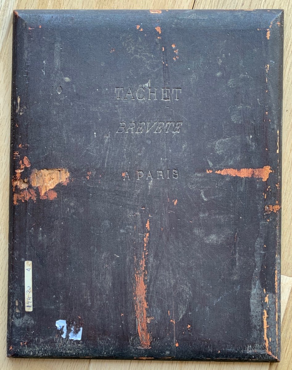 École française du XIXe siècle, Bébé à la branche de houx, huile sur panneau Tachet-photo-2