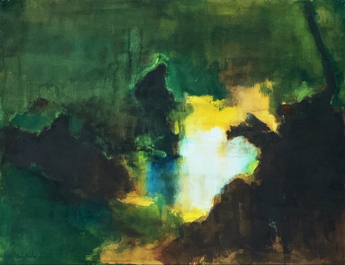 Pierre Montheillet (1923-2011), Composition In Green And Yellow, Watercolor And Gouache On Paper-photo-3
