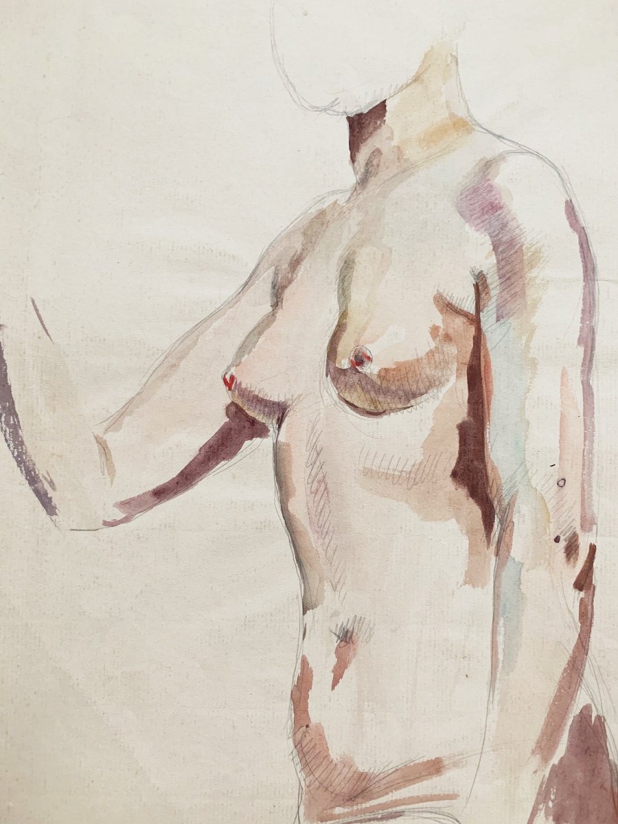 Raphaël Delorme (1885-1962), Étude d’un nu féminin, aquarelle et crayon sur papier 