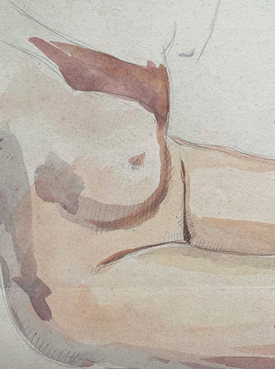 Raphaël Delorme (1885-1962), Étude d’un nu féminin, aquarelle et crayon sur papier -photo-4