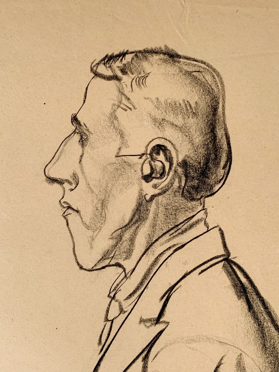 Rudolf Schlichter (1890-1955), Supposed Portrait Of Bertolt Brecht, Black Stone On Paper-photo-2
