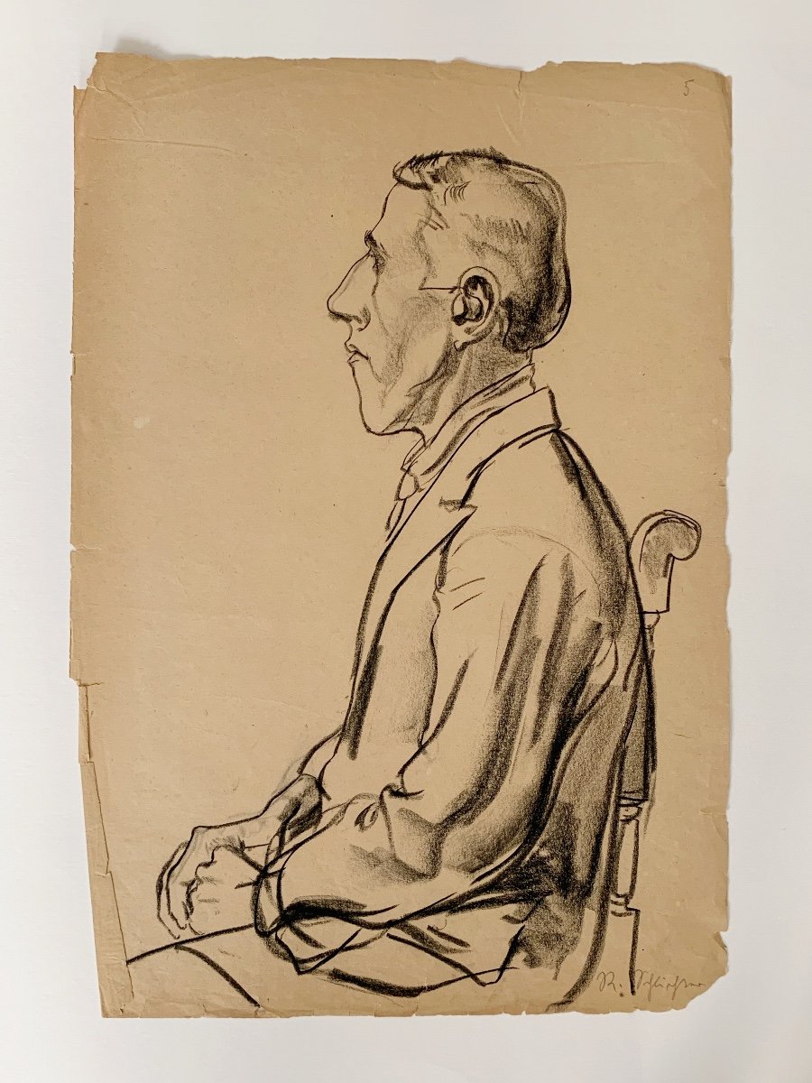 Rudolf Schlichter (1890-1955), Supposed Portrait Of Bertolt Brecht, Black Stone On Paper