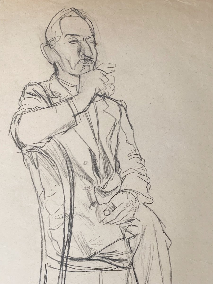 Rudolf Schlichter (1890-1955), Seated Man Smoking A Cigarette, Black Stone On Paper-photo-2