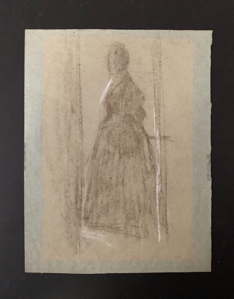 George Desvallières (1861-1950), Woman, Black And White Chalk On Blue Paper-photo-2