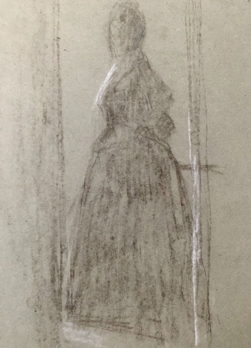 George Desvallières (1861-1950), Woman, Black And White Chalk On Blue Paper