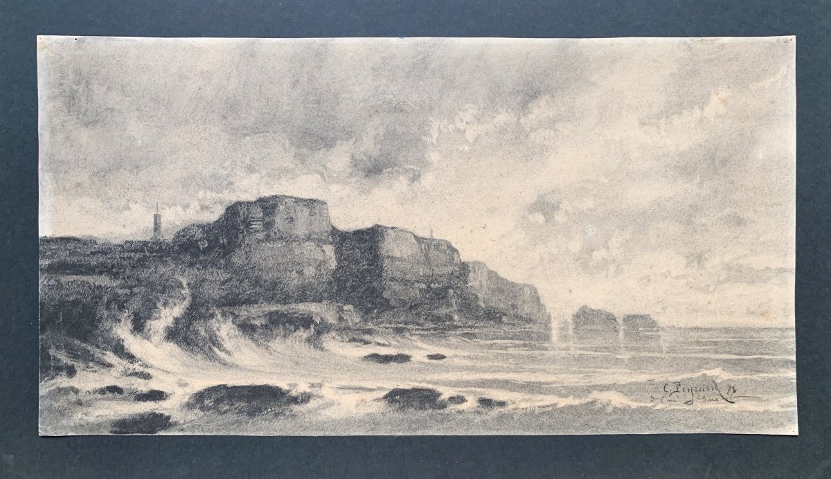 Frank Charles Peyraud (1858-1948), Coastal Landscape, 1882, Charcoal And Etching On Paper-photo-2