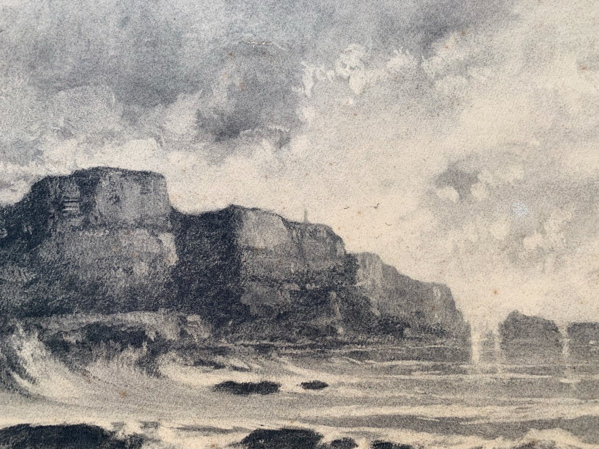 Frank Charles Peyraud (1858-1948), Coastal Landscape, 1882, Charcoal And Etching On Paper-photo-3