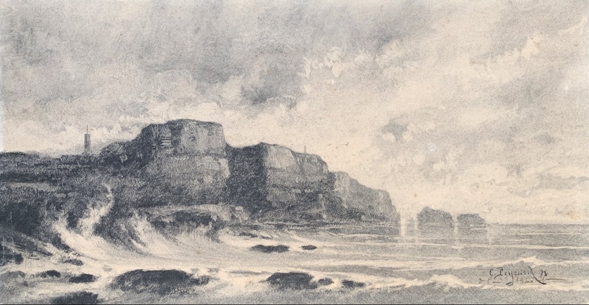 Frank Charles Peyraud (1858-1948), Coastal Landscape, 1882, Charcoal And Etching On Paper