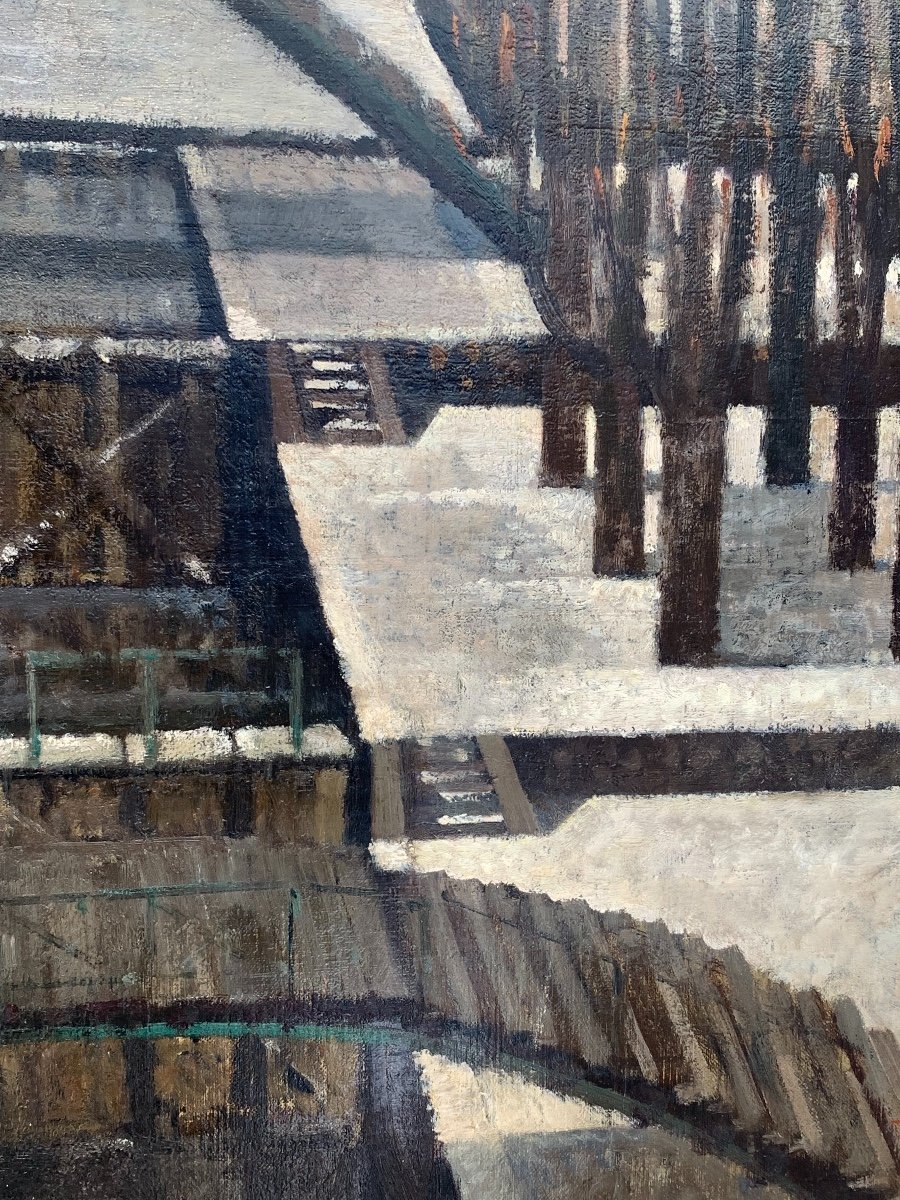 Emilio Trad (né en 1953), Paris Canal Saint-Martin, c.1989, huile sur toile-photo-1