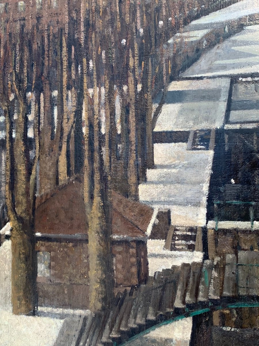 Emilio Trad (né en 1953), Paris Canal Saint-Martin, c.1989, huile sur toile-photo-2