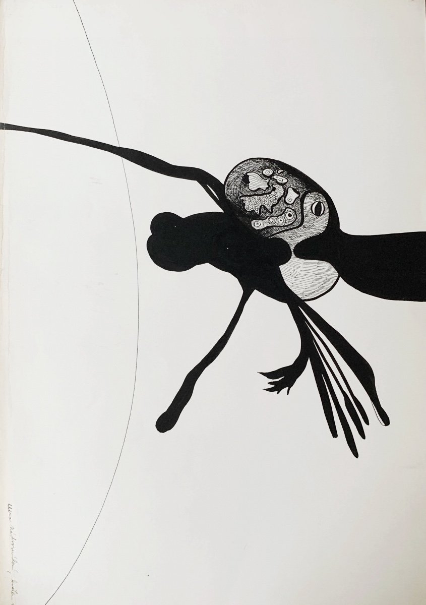 Alena Nadvornikova (née en 1942), Composition zoomorphe, 1979,  encre de Chine sur papier
