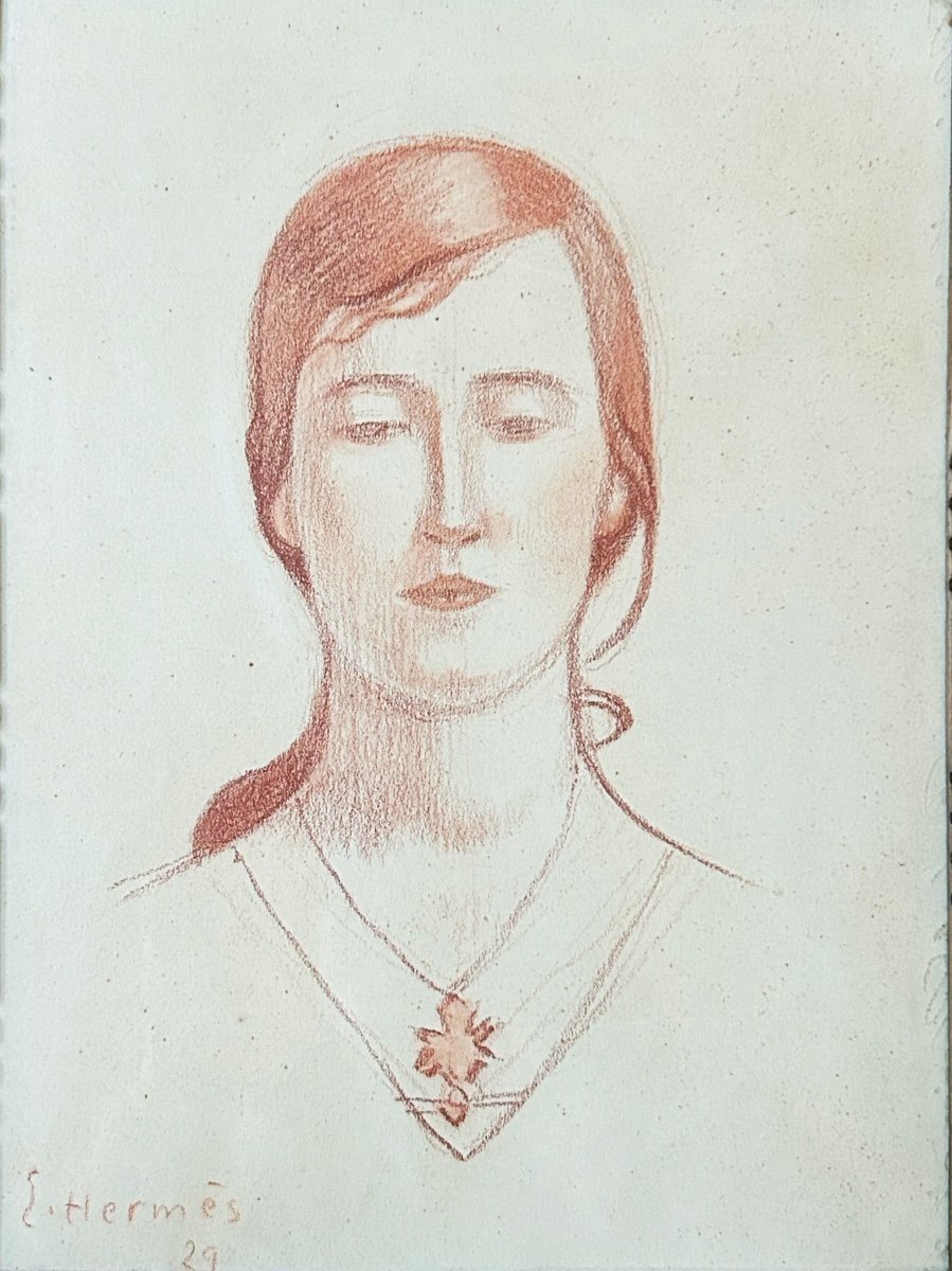 Erich Hermès (1881-1971), Portrait Of A Woman, 1929, Red Chalk On Paper-photo-1