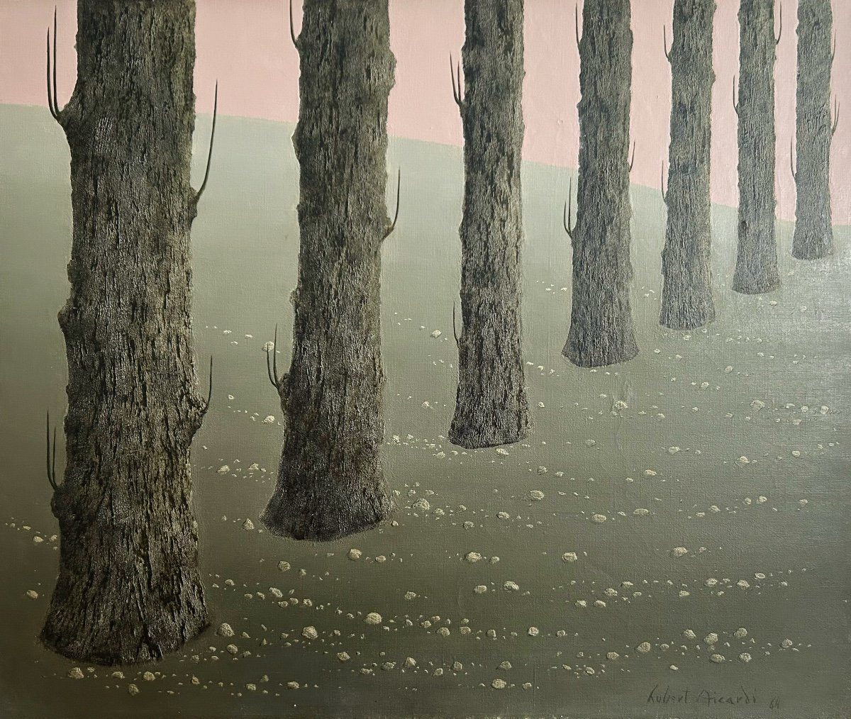 Hubert Aicardi (1922-1991), Paysage aux troncs d'arbres, 1964, huile sur toile-photo-2