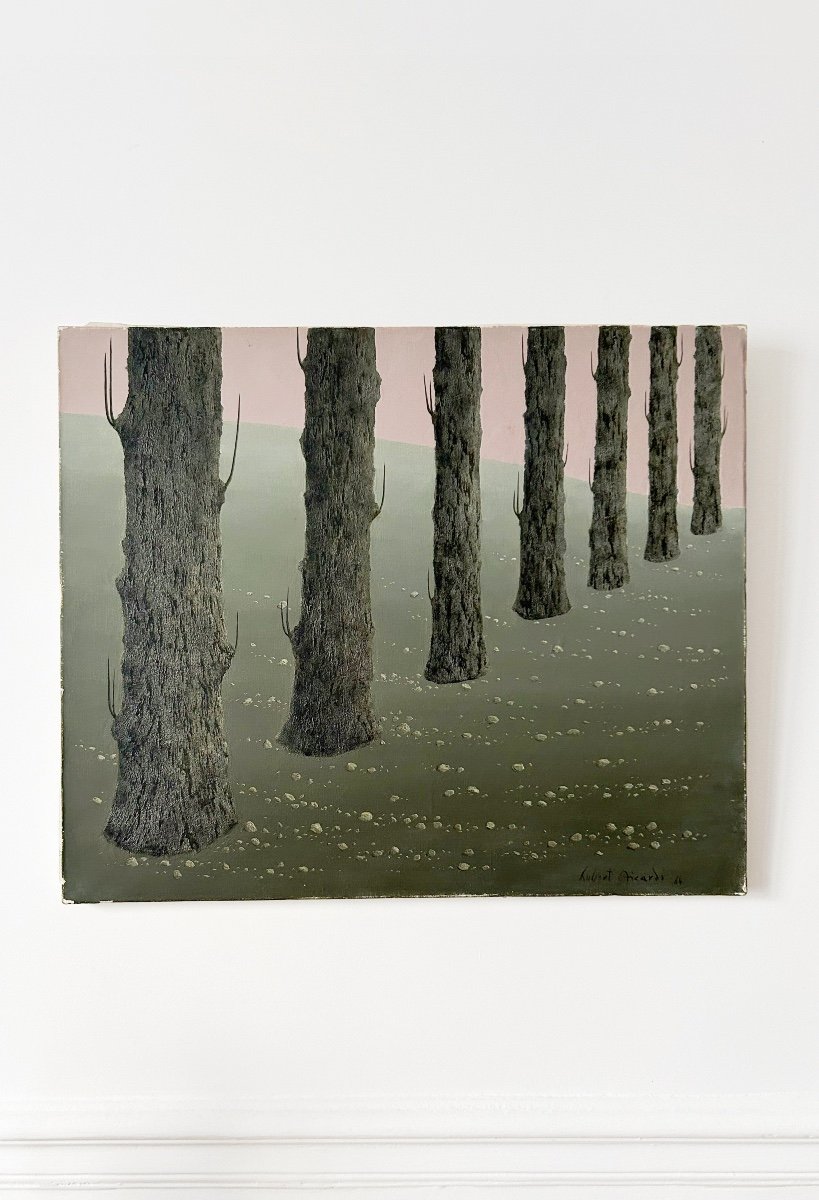 Hubert Aicardi (1922-1991), Paysage aux troncs d'arbres, 1964, huile sur toile